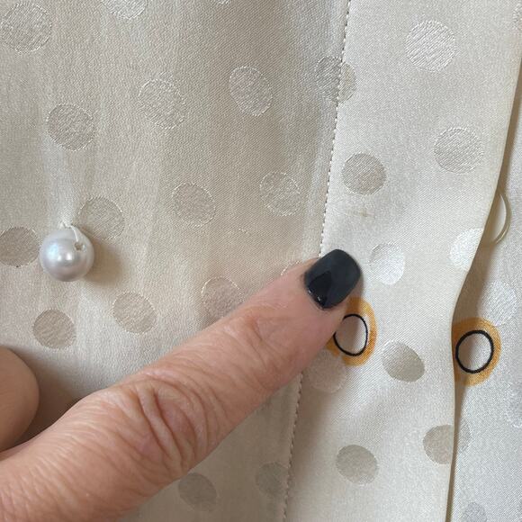 Trompe L'Oeil 80s Status Print Jewel Silk Jacquard Button Front Vintage Blouse - Picture 8 of 9